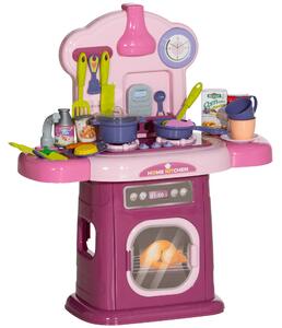 AIYAPLAY Cucina Giocattolo per Bambini 3-6 Anni con 38 Accessori e Suoni Realistici, in PP e ABS, 51x21x60 cm, Rosa