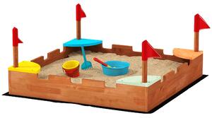 AIYAPLAY Sabbiera per Bambini 3-7 Anni a Forma di Castello con 4 Sedute in Legno di Abete, 90x90x17 cm, Multicolore | Aosom Italy