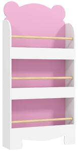 AIYAPLAY Libreria per Bambini con 3 Ripiani a Forma di Orsetto con Barriere Frontali, 55x15x110 cm, Rosa | Aosom Italy