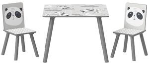 ZONEKIZ Set Tavolino e 2 Sedie per Bambini 3-8 Anni in MDF e Legno di Pino, Grigio