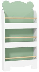 AIYAPLAY Libreria per Bambini con 3 Ripiani a Forma di Orsetto con Barriere Frontali, 55x15x110 cm, Verde | Aosom Italy