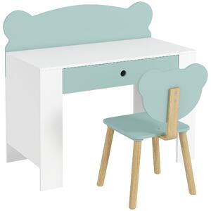 AIYAPLAY Set Scrivania per Bambini con Cassetto e Sedia con Schienale a Orsetto, Età 3-8 Anni, Verde | Aosom Italy