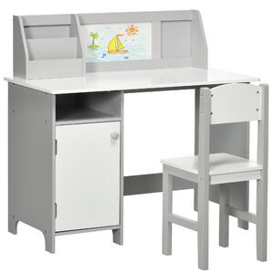 HOMCOM Set Tavolo e Sedie per Bambini 5+ Anni in Legno con Banco Scuola e Sedia Bianco e Grigio | Aosom Italy