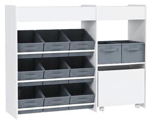 AIYAPLAY Mobile Portagiochi per Bambini con 11 Cestini in Tessuto, Armadietto e Ripiani, 105x30x80 cm, Bianco | Aosom Italy