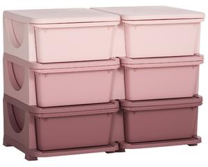 HOMCOM Cassettiera 6 Cassetti per Bambini 3-6 Anni con Bordi Arrotondati, in PP Rosa, 75x37x56.5 cm | Aosom Italy