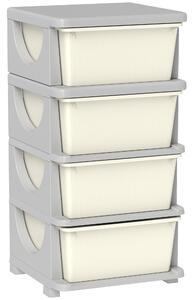 HOMCOM Cassettiera in Plastica Colorata per Cameretta con 4 Cassetti, 37x37x76 cm, Crema | Aosom Italy