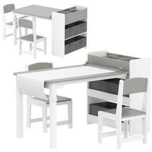 AIYAPLAY Set Tavolo e Sedie per Bambini con 2 Sedie e Tavolino Contenitore, in Legno e Tessuto non Tessuto, Grigio e Bianco | Aosom Italy