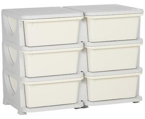 HOMCOM Cassettiera 6 Cassetti per Bambini 3-6 Anni con Bordi Arrotondati, in PP Bianco Crema, 75x37x56.5 cm | Aosom Italy