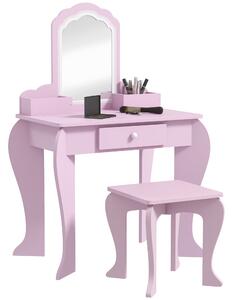 ZONEKIZ Set Toeletta per Bambina con Specchio Trucco e Sgabello Abbinato in Legno, Cassetto e Contenitori, Rosa | Aosom Italy