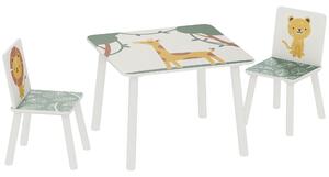 AIYAPLAY Set Arredo Cameretta con Tavolo e 2 Sedie per Bambini da 3-8 Anni con Fantasia con Animali, Verde | Aosom Italy