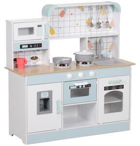 AIYAPLAY Cucina Giocattolo per Bambini 3+ Anni in Legno, Fornello Interattivo, Forno e Macchina Caffè, Bianco | Aosom Italy