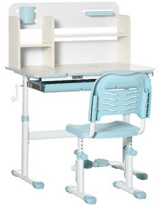 HOMCOM Set Scrivania e Sedia per Bambini da 3 Anni Regolabile, Tavolo Inclinabile a 60° con Cassetto e Ripiani, Blu | Aosom Italy