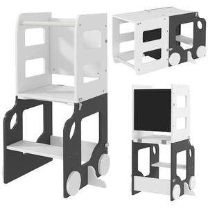 AIYAPLAY Scala Montessori 4 in 1 per Bambini con 2 Lavagne e Set Tavolo e Sedia, in Legno, 58x46x92 cm, Bianco | Aosom Italy
