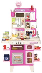 AIYAPLAY Cucina Giocattolo per Bambini 3-6 Anni con 104 Accessori, in PP, PE e ABS, 52.5x22x100 cm, Rosa | Aosom Italy