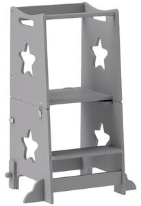 AIYAPLAY Scala Montessori Convertibile in Set Tavolo e Sedie con Barra di Sicurezza, in Legno, 60x44.5x86 cm, Grigio | Aosom Italy