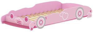 AIYAPLAY Letto per Bambini da 3-5 Anni a Forma di Macchina con Sponde Rialzate di Sicurezza, 140x70 cm, Rosa | Aosom Italy