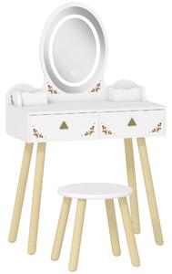 AIYAPLAY Set Toeletta per Bambini da 3 Anni con Specchio Illuminato e Sgabello, 2 Cassetti e 2 Scatole, Bianco | Aosom Italy