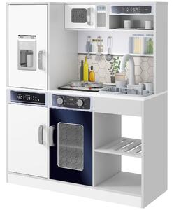 AIYAPLAY Set Cucina Giocattolo in Legno con Fornello con Luci e Suoni, Lavello con Circolo d'Acqua e Accessori, Bianco | Aosom Italy