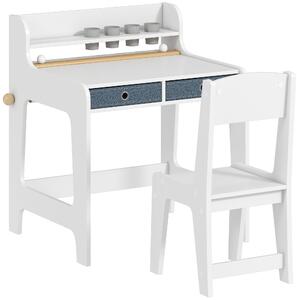 AIYAPLAY Set Scrivania e Sedia per Bambini con Ripiano, Portabicchieri, Cassetti, Ragazzi in Legno per Cameretta | Aosom Italy