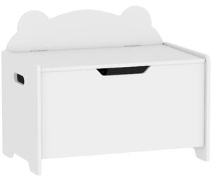 AIYAPLAY Baule Portagiochi in Legno a Forma di Orso e Capacità 20 kg 60x38x48 cm, Bianco | Aosom Italy