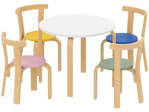 AIYAPLAY Set Tavolo e Sedie per Bambini 3-8 Anni 5 pz con Bordi Arrotondati in Legno Multicolore | Aosom Italy