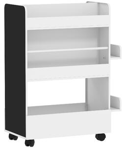 AIYAPLAY Libreria per Bambini 3-8 Anni a Due Lati, Scaffale Portagiochi con Ruote e Lavagna Nera, Bianco | Aosom Italy