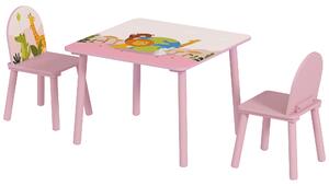 AIYAPLAY Set Tavolo e Sedie per Bambini 3-8 Anni con Motivi Animali e Bordi Arrotondati, in MDF e Legno di Pino Rosa | Aosom Italy