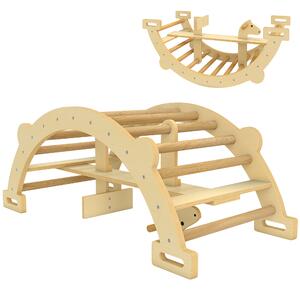 AIYAPLAY Arco Montessori in Legno per Bambini 2-4 Anni Convertibile in Dondolo 110x52x45 cm, color Legno | Aosom Italy
