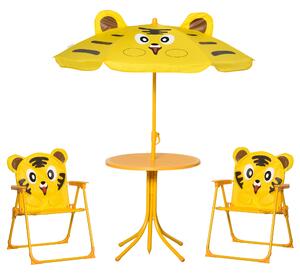 Outsunny Set da Giardino 4 Pezzi per Bambini con Tavolino Rotondo, 2 Sedie Pieghevoli e un Ombrellone Regolabile, Giallo | Aosom Italy