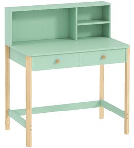 AIYAPLAY Scrivania per Bambini 5-12 Ani con 3 Ripiani e 2 Cassetti, in Legno, 90x52x105 cm, Verde | Aosom Italy