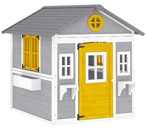 Outsunny Casetta da Giardino in Legno per Bambini 3-8 Anni con Finestre, Tetto Inclinato, Vasi e Fioriere, Grigio | Aosom Italy