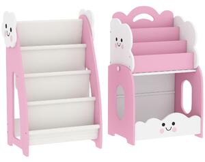 AIYAPLAY Libreria Bambini 3-in-1 con 4 Scomparti e 3 Ripiani, Comodino per Cameretta, Rosa | Aosom Italy