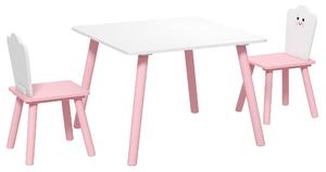 AIYAPLAY Set Tavolo e 2 Sedie per Bambini 3-6 Anni in Legno con Angoli Arrotondati, Tema Zucchero Filato, Rosa | Aosom Italy