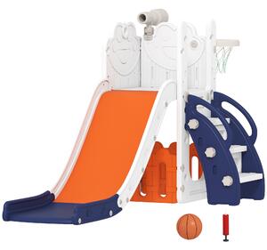 AIYAPLAY Set Scivolo per Bambini 5 in 1 con Canestro, Scaletta, Telescopio e Contenitori, Età 1-3 Anni, Blu scuro | Aosom Italy