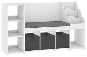 AIYAPLAY Scaffale Portagiochi per Bambini 3-8 Anni con Libreria a 3 Livelli, 3 Cassetti, 4 Scomparti, Cuscino, Bianco | Aosom Italy