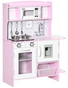 HOMCOM Cucina Giocattolo per Bambini con Fornelli, Luci e Suoni, Microonde, Età 3-6 Anni, Rosa | Aosom Italy