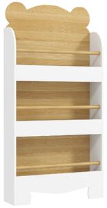 AIYAPLAY Libreria per Bambini con 3 Ripiani a Forma di Orsetto con Barriere Frontali, 55x15x110 cm, Color Legno | Aosom Italy