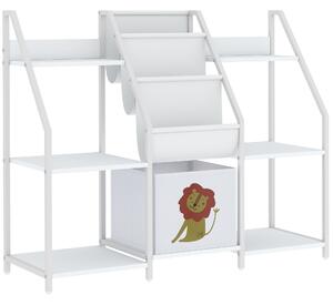 AIYAPLAY Libreria Montessori 3-8 anni con 3 ripiani in tessuto, scomparti e cassetto, bianco | Aosom Italy