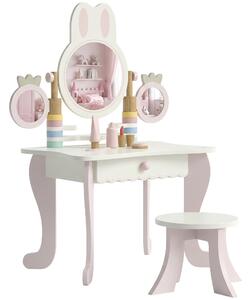 AIYAPLAY Toeletta Bambini con Sgabello, 3 Specchi e 5 Accessori, Postazione Trucco Bambina con Cassetto, 3+ Anni, Rosa | Aosom Italy