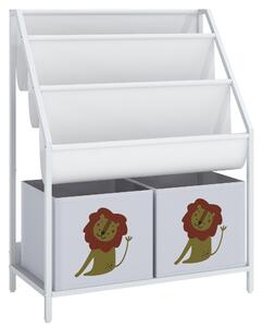 AIYAPLAY Libreria Montessori 3-8 anni con 4 ripiani, 2 contenitori e stampa leone, bianco | Aosom Italy