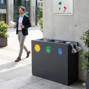 Pattumiera, Mobiletto per raccolta differenziata in acciaio 3 scomparti da 180L Dimensioni 30x90xh 80 cm 3 scomparti da 240 litri totali, 4 etichette colore Antracite