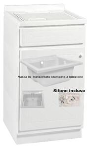 Lavatoio piccolo con mobile in Plastica Dotato di Vasca e Tavoletta Lavapanni Dimensioni 45x50xh 83 cm con tubo rubinetto, flessibile e Gomito colore bianco