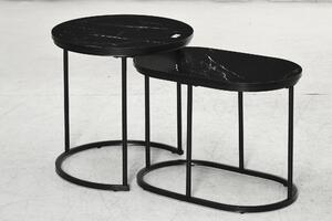 HOMCOM Set 2 Tavolini da Caffè con Piano Effetto Marmo, in Legno e Acciaio, Ø50x50.5 cm e 60x36x43.5 cm, Nero | Aosom Italy