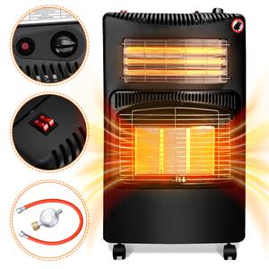 Jopassy stufa a gas stufa a gas radiante 4,2 KW caminetto a gas incl. regolatore + tubo flessibile + adattatore da DE a UE 3 e 4 stufe a gas bombole di gas butano o propano fino a 15 kg nero