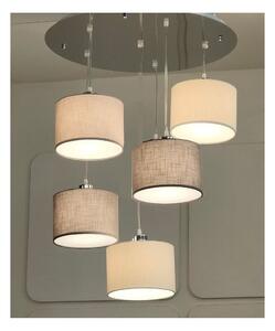 CILINDRO SOSPENSIONE 5 LUCI IN METALLO D60 CM CON PARALUMI IN TESSUTO DI LINO 3 COLORI LAMPADINE ATTACCO E27