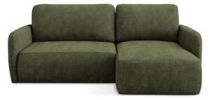 Divano angolare verde allungabile/con contenitore (con penisola a destra/con chaise lounge) con rivestimento in ciniglia Lilo – Makamii