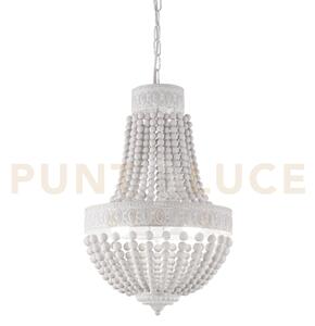 Monet lampadario con perle in legno naturale 6 luci attacco e14 bia