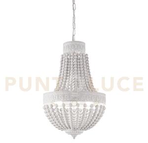 Monet lampadario con perle in legno naturale 5 luci attacco e14 bia