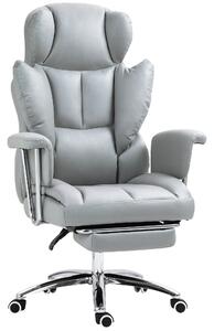 HOMCOM Sedia da ufficio ergonomica, imbottita, con poggiapiedi, schienale regolabile, 360° girevole, Grigio Chiaro