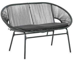Outsunny Divano da Giardino 2 Posti in Rattan PE e Acciaio con Cuscini e Braccioli, 132x72x83 cm, Nero | Aosom Italy